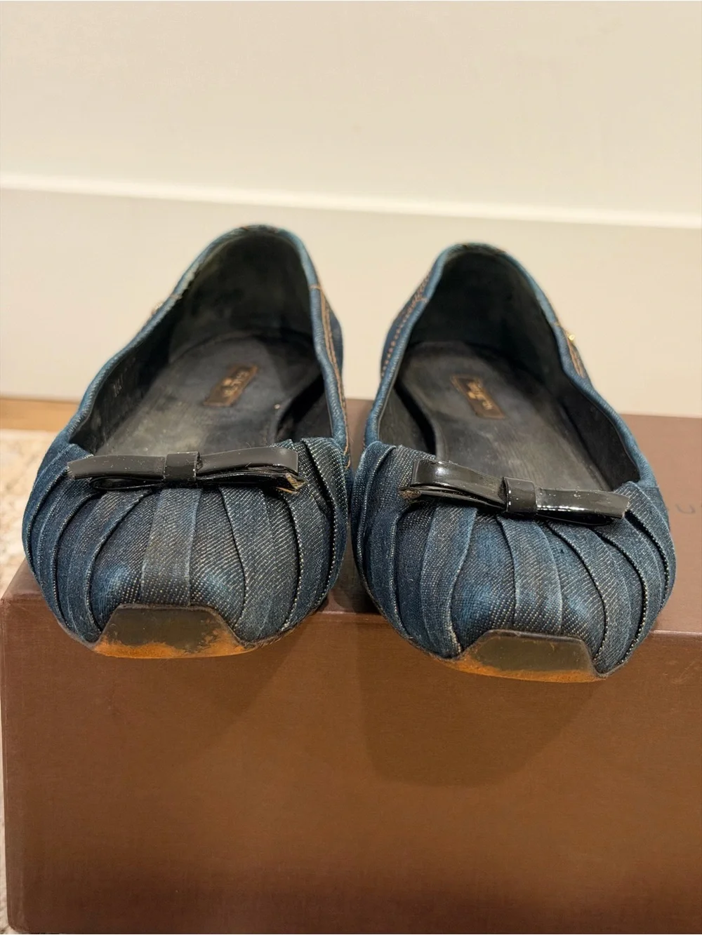 Pre-owned Louis Vuitton Denim Bow Accents Flats EU Size 39.5